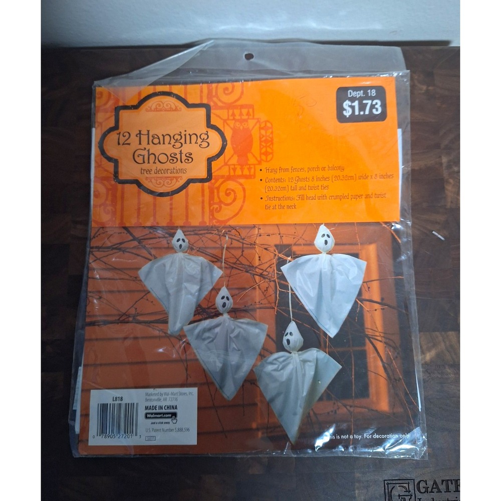 Vintage Dept 18 Hanging Ghosts Plastic Tree Decorations Set 12 Halloween